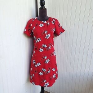 Banana Republic Women's Dress White Red Floral Zipper Back Short Sleeve Sz 4